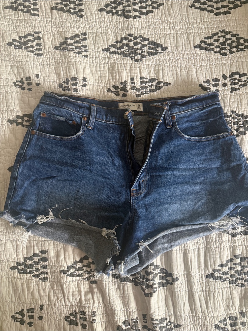 Abercrombie & Fitch Dark Blue Denim Cutoff Shorts High Rise Curve Love